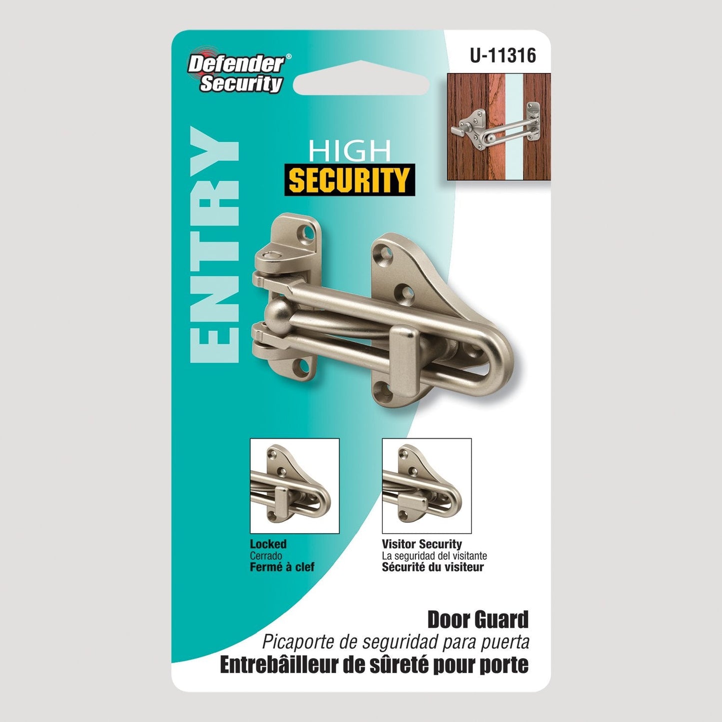 Prime-Line U 11316 Swing Bar Door Guard with High Security Auxiliary Lock, Satin Nickel Finish (Single Pack)