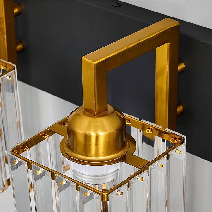 Modern Bathroom Vanity Light 2-Lights Black Gold Crystal Wall Lamp Bathroom Modern Crystal Vanity Lighting