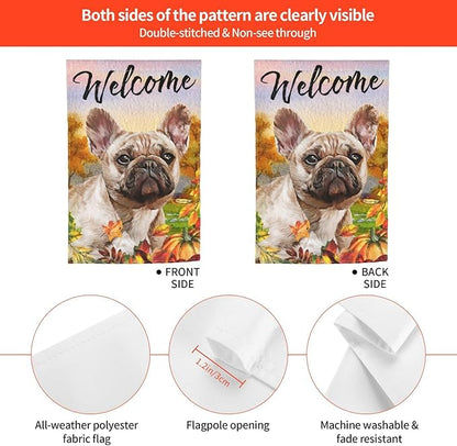 French Bulldog Autumn Pumpkin Fall Dog Garden Flag Welcome Party Outdoor Outside Decorations Picks Home House Garden Yard Decor 12x18 Inch