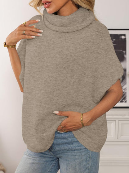 LILLUSORY Women's Mock Turtleneck Oversized Sweaters Cozy Short Batwing Sleeves Tops Fall Winter Loose Fit Chunky Clothes CoffeeGrey One Size
