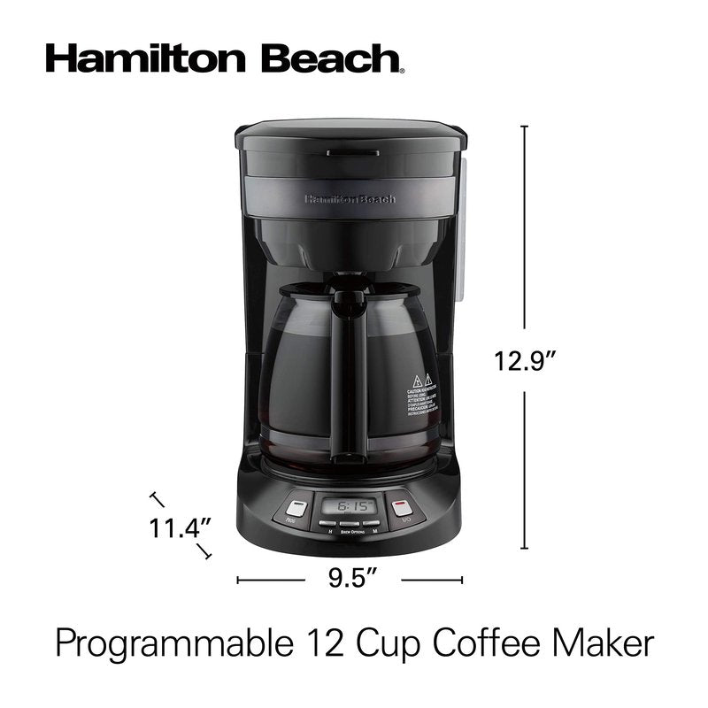 Hamilton Beach 12 Cup Programmable Drip Coffee Maker Machine, Regular & Bold Brew Options, Auto Pause and Pour, Glass Carafe, Black Stainless (46293J)