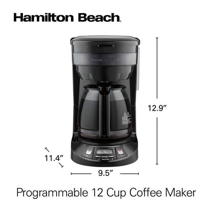 Hamilton Beach 12 Cup Programmable Drip Coffee Maker Machine, Regular & Bold Brew Options, Auto Pause and Pour, Glass Carafe, Black Stainless (46293J)