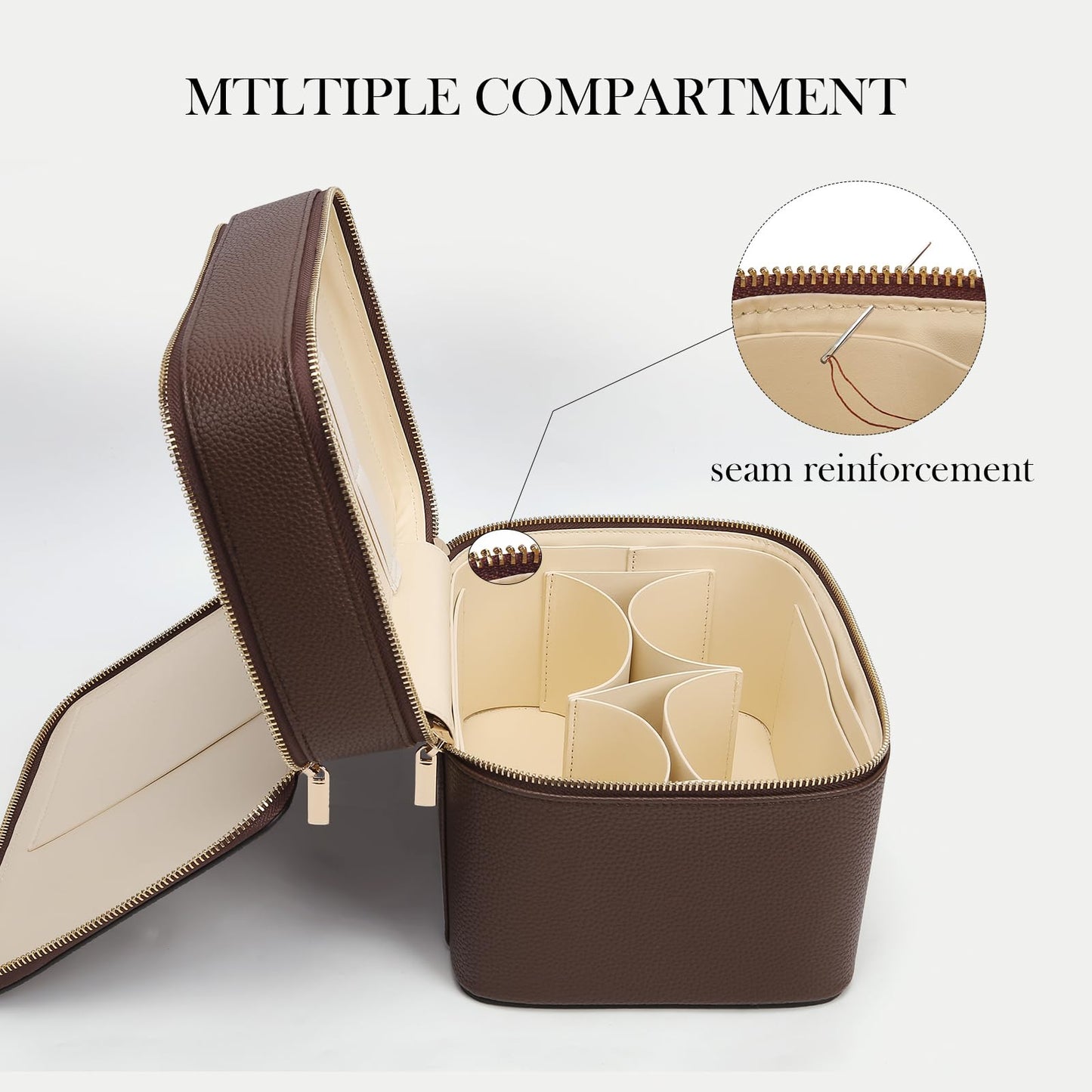 HiTotes Large Makeup Bag Duo Vanity Case for Women Leather Makeup Case Travel Toiletry Bag Portable Double Layer Cosmetic Bag