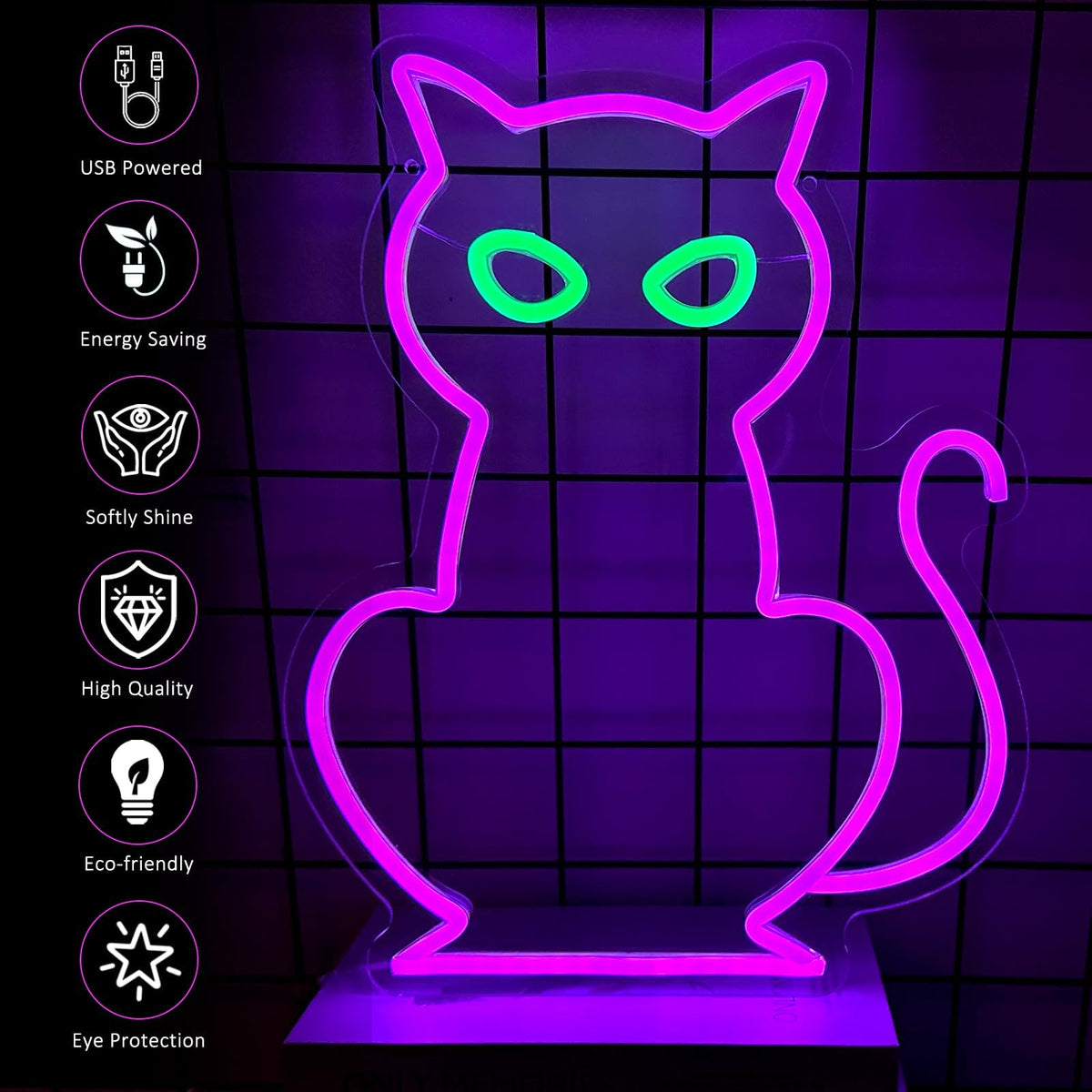 Cat Neon Signs for Wall Decor, Purple Cat LED Neon Sign USB Powered, Halloween Cat LED Light Table Decoration for Bar, Christmas, Wedding, Birthday Party