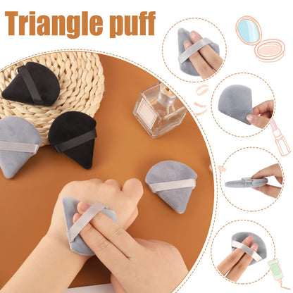 Pimoys 6 Pieces Powder Puff Face Makeup Sponge Soft Velour Triangle Powder Puffs Beauty Sponge Stocking Stuffers for Loose Powder (Black, Pink)
