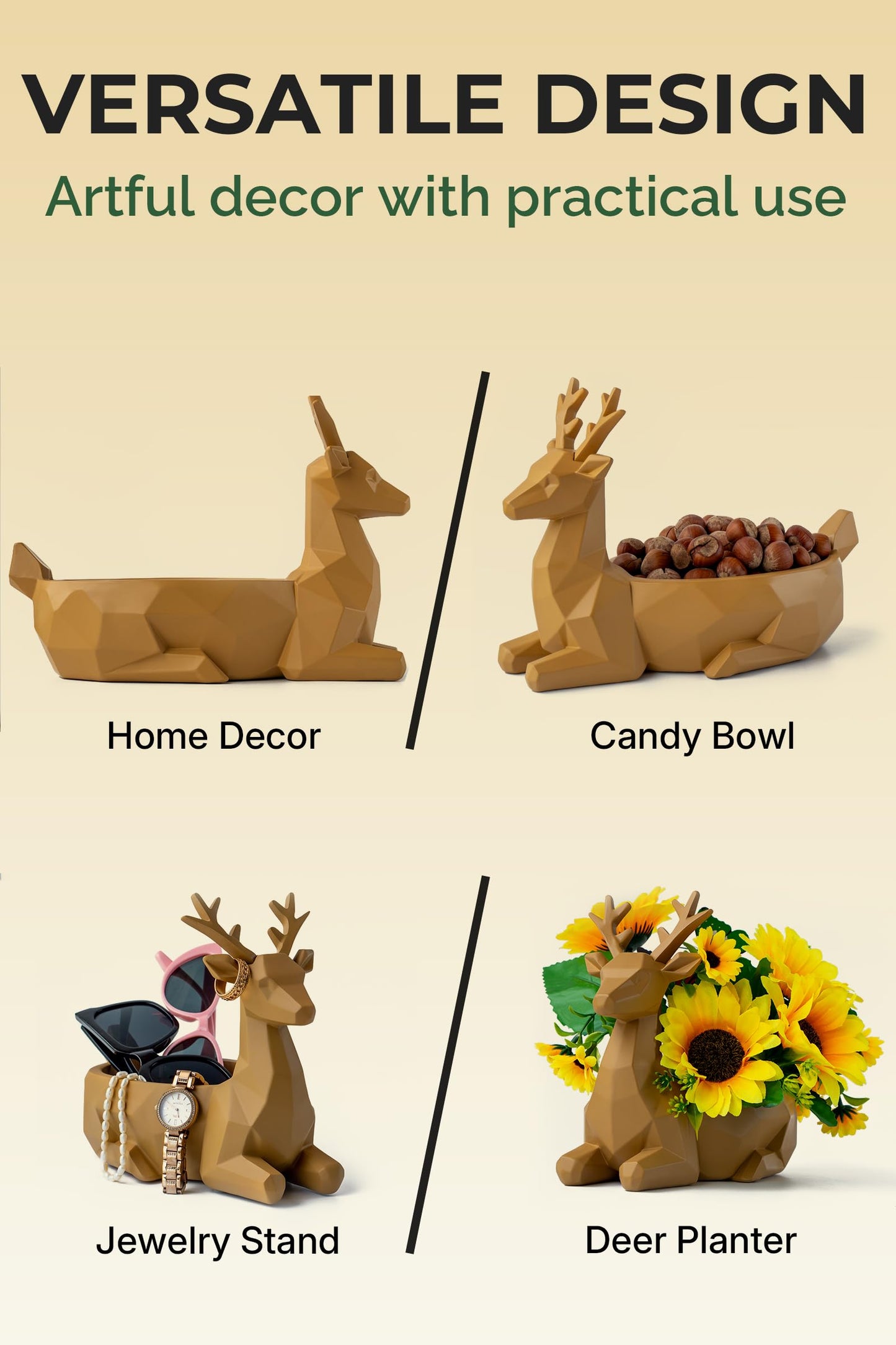 Fuzrea Low-Poly Deer Bowl, Resin Reindeer Statue, Deer Candy Dish & Key Holder, Deer Desk Decor for Living Room, Entryway, Dining Table, Office, Shelves