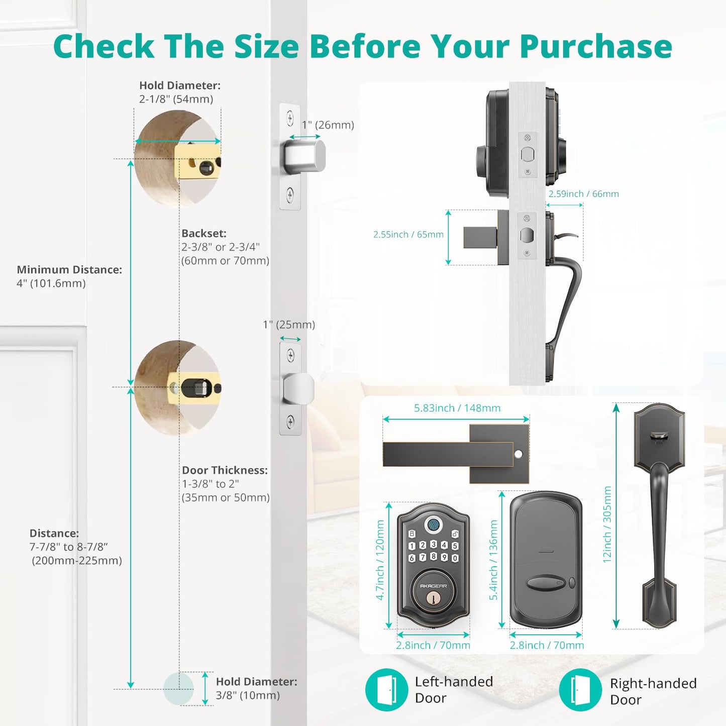 Keyless Entry Door Lock with Handle Set - Fingerprint Door Locks, Electronic Keypad Deadbolt, Smart Locks for Front Door, Auto-Lock & One Touch Locking, Easy Installation - Satin Nickel