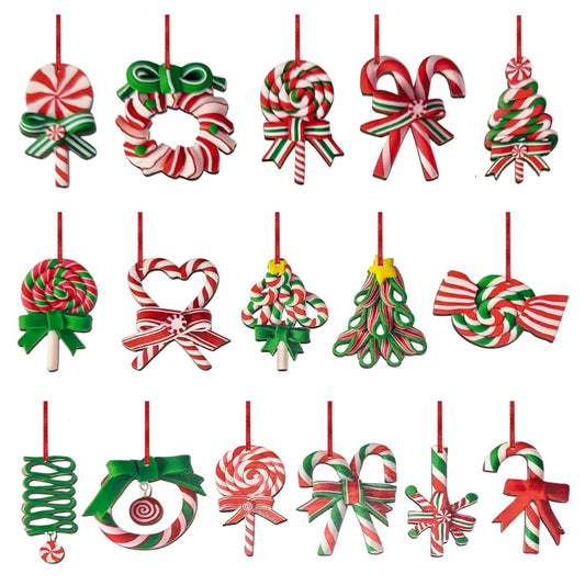 48Pcs Christmas Lollipop Ornaments, Candy Christmas Tree Decorations, Wooden Colorful Candy Cane Hanging Ornaments for Xmas Tree Party Home Decorations Party Supplies