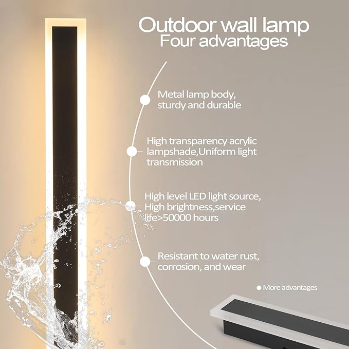 2 Pack 71 Inch Exterior Wall Sconces 3000K Modern Outdoor Wall Lights IP65 Waterproof Black Outdoor Sconces Wall Lighting for House