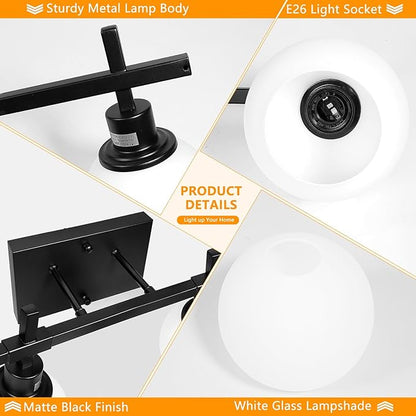 2-Light Black Bathroom Lighting Fixtures Over Mirror,Modern Vanity Lighting Fixtures,Bathroom Wall Mounted Vanity Light with Milky White Glass Lampshade for Living Room，Bedroom，Hallway