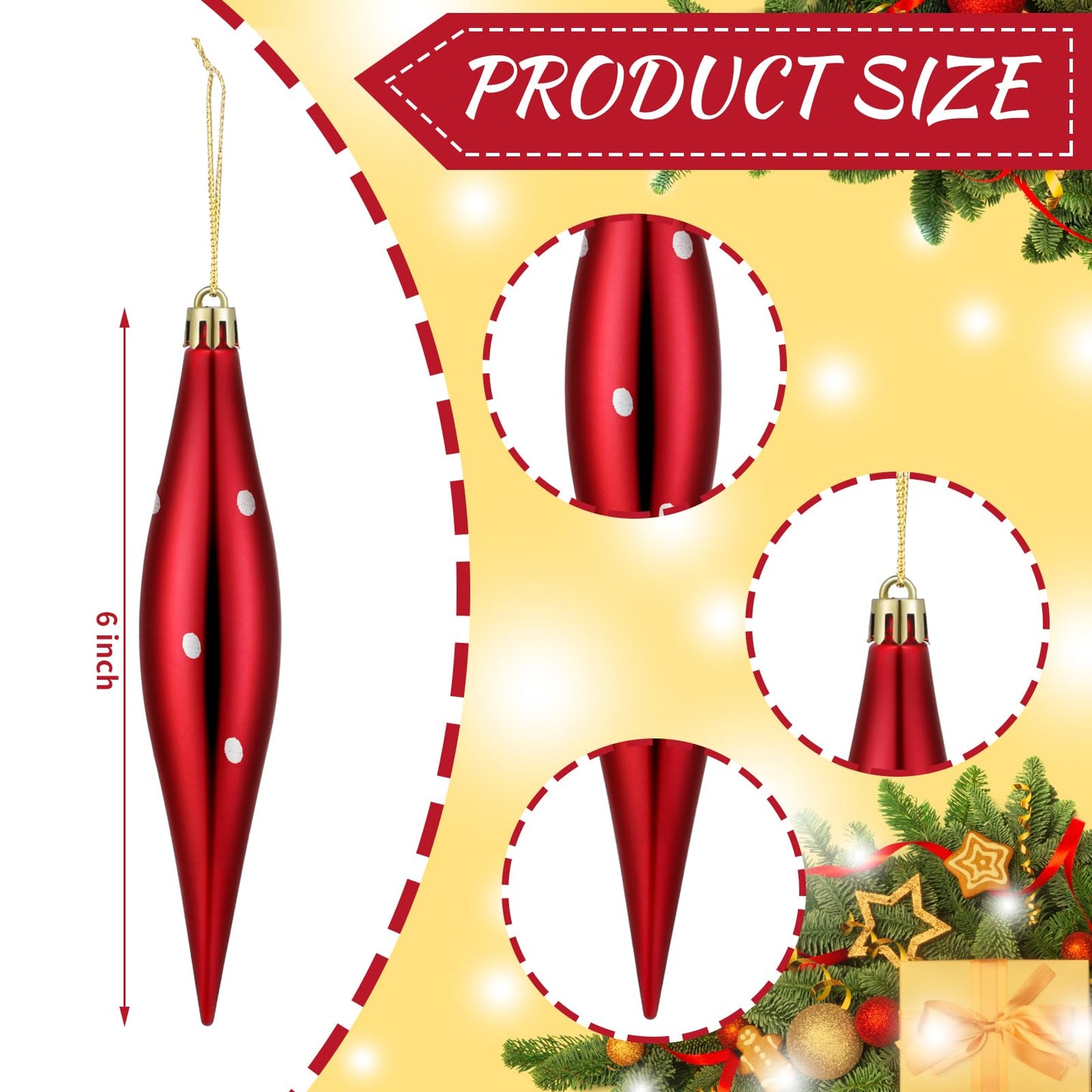 Glimin 30 Pcs Christmas Finish Finial Drop Ornament 6" Peppermint Candy Ornament White Red Christmas Spiral Ball Peppermint Candy Cane Hanging Tree Decoration