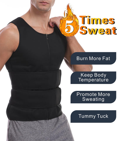 Dokelovy Sauna Suit Vest for Men 2 in 1, Zipper Sauna Waist Trainer with 2 Adjustable Waist Trimmer Belts,BodyShaper for Gym
