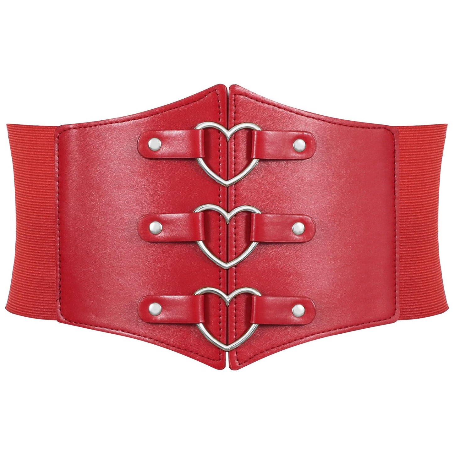 JKEEMI Women Corset Belt Metal O-Ring Heart-Ring Wide Elastic Waspie Waist Belt for Daily Cosplay Halloween Costumes