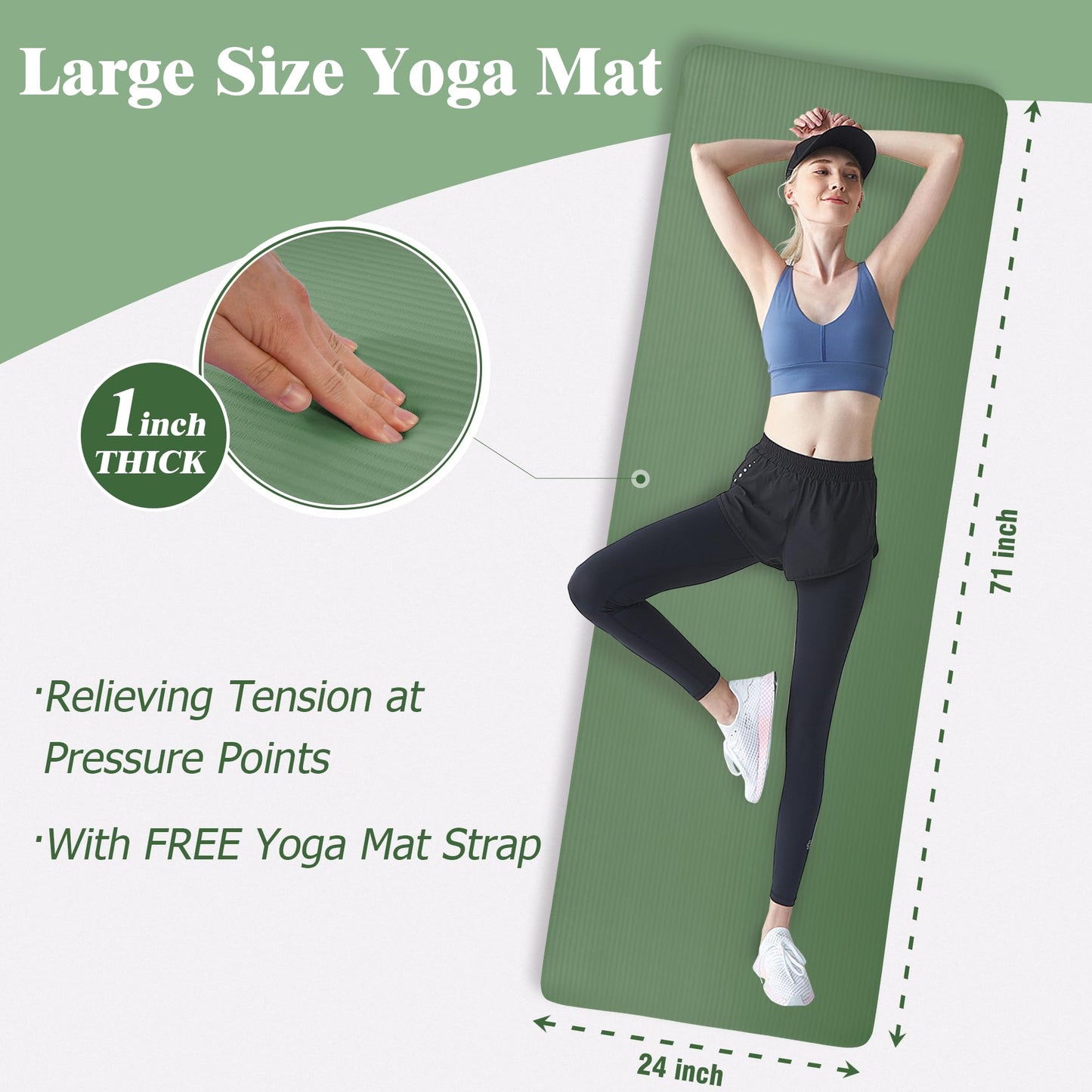 Fitvids Yoga Mat 1-Inch Extra Thick High-Density Exercise Mat with Non-Slip Surface & Carry Strap for Men & Women Tear-Resistant Pilates Workout Mat for Home Gym, Floor Fitness