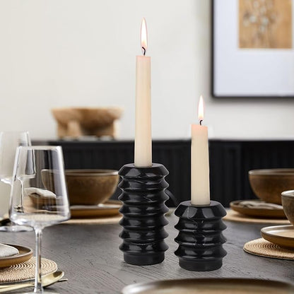 HofferRuffer Marble Candlestick Holders, Set of 2 Natural Stone Candle Holder Decorative Candle Stands for Wedding, Dinning, Party, Table Centerpieces, Fits 3/4'' Thick Candles (MarbleBlack)