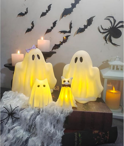 Halloween Decorations Indoor,Ghost Decor, Light Up Ghosts Kit Set of 4,Friendly Pets,Gothic Home Decor (2ghost 2cat)