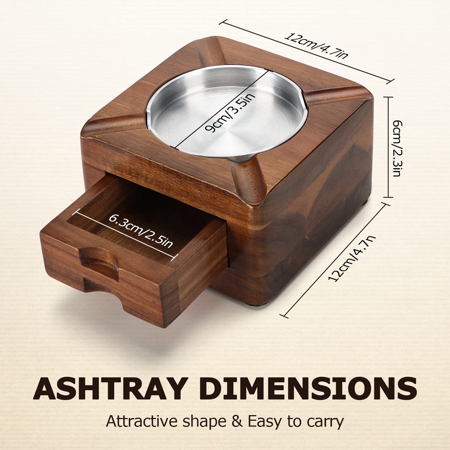 Tesonway Cigar Ashtray, Wooden Ashtray, Square Ashtray 4 Slots Cigar Holder with Accessories Drawer for Indoor Outdoor Patio Home Office, Personalized Cigar Gifts for Men