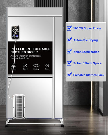 KASYDoFF Portable Clothes Dryer, 110V -1600W Portable Dryer for Apartment, 67Inch -3 Tier Foldable Clothes Dryers Rack, Energy Saving Portable Dryer for Indoor, Travel, RV