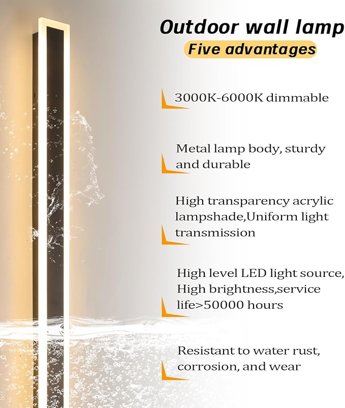 24 Inch Modern Wall Lights Outdoor, 2 PCS Outdoor Wall Sconce Dimmable 3000K-6000K IP65 Waterproof Exterior Long Wall Light for Doorway Porch Stairway Patio