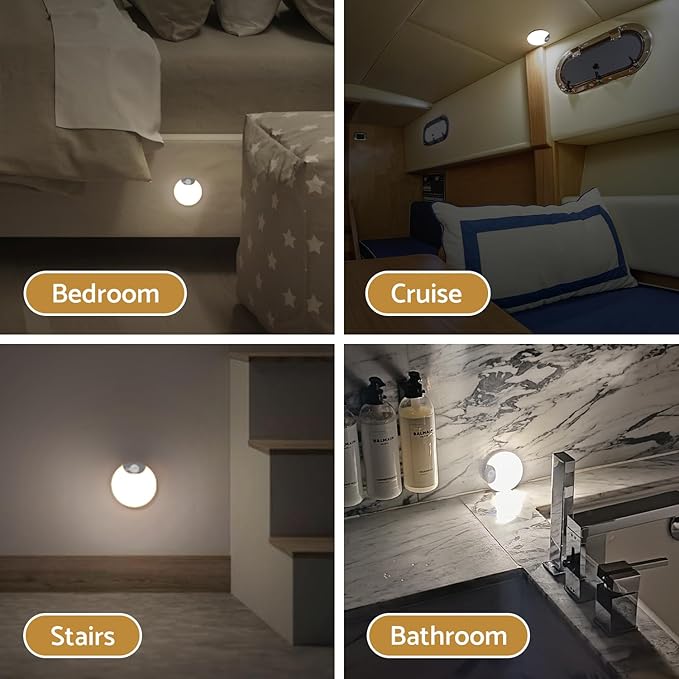 Motion Sensor Night Light Rechargeable 2-Pack, Battery Operated Hallway Lights, Stair Lights Motion Sensor Indoor, Magnetic, Dimmable, Motion Light for Stairs, Bathroom, Hall, Cruise
