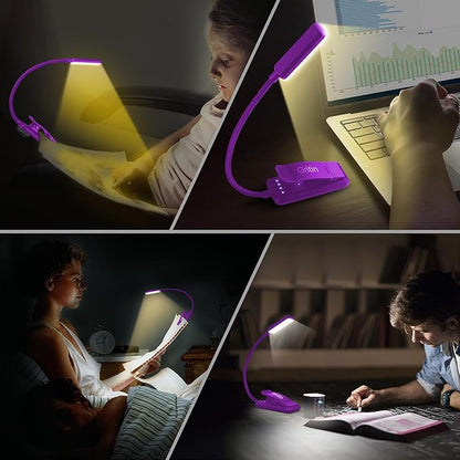 Gritin 9 LED Rechargeable Book Light for Reading in Bed - Eye Caring 3 Color Temperatures,Stepless Dimming Brightness,80 Hrs Runtime Small Lightweight Clip On Book Reading Light-Dark Purple