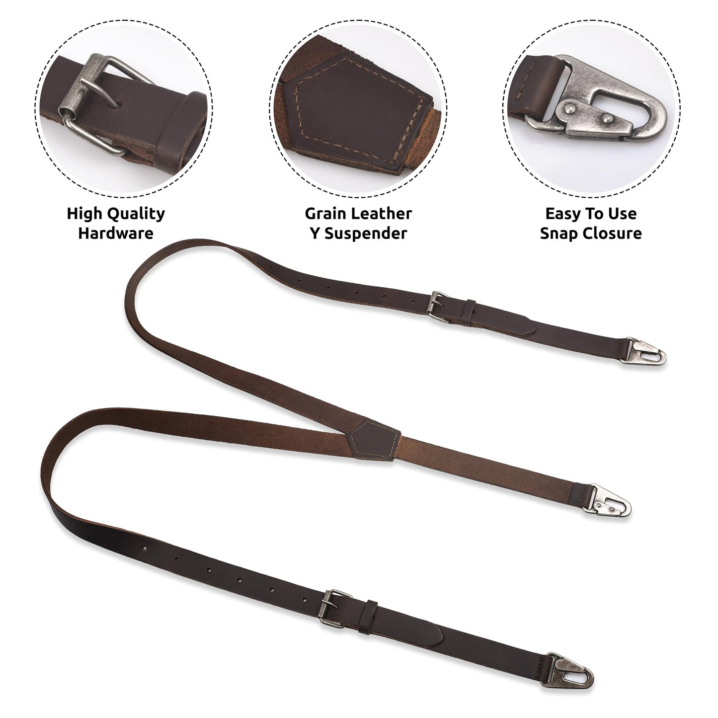 NUTUCH Grain Leather Suspender for Men | Y Design Suspenders | Leather Braces Western | Heavy Duty adjustable Dress Suspender | Men Suspenders for Jeans Dress Pants(Dark Brown Vintage)