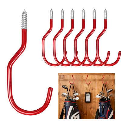 BJUTYEU Heavy Duty Bike Storage Hooks for Garage, Wall and Ceiling Mount Bicycle Hangers, Large Screw-in Utility Hooks for Bikes, Cords, Garden Tools, and More (Red, 7 pcs)