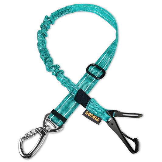 AUBELL Dog Seat Belt for Car,Updated 3-in-1 Adjustable Reflective Bungee Heavy Duty Dog Car Harness Tether with Clip Hook Latch & Buckle,Swivel Zinc Alloy Carabiner,Teal