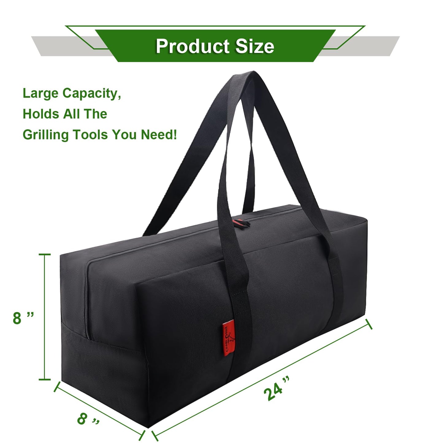 Cover Geny 24" Grill Tool Organizer, BBQ Tool Storage Bag - Heavy-Duty Storage Bag Waterproof 600D Oxford, Folding Design Gift for Camping, Tailgates, Outdoor BBQ Parties (24" Lx8 Wx8 H)