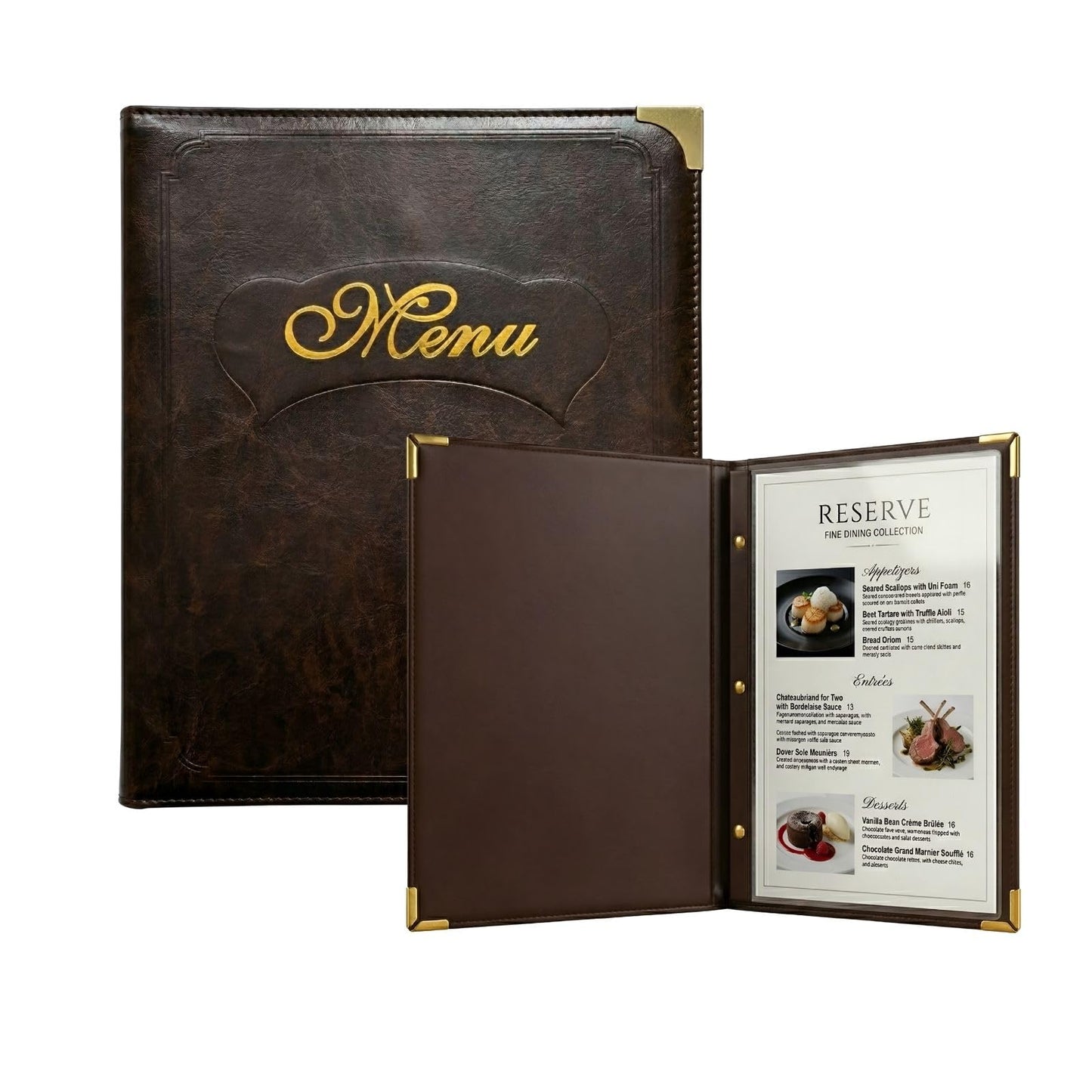 Premium Faux Leather Menu Cover 2-Pack | Stylish & Durable 8.5 x 11 Inch | Restaurant Menu Books with 7 Pages (14 Views) | Perfect for Wine Lists, Cafes, Bars & Hotels
