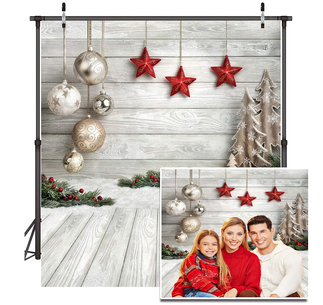Dudaacvt 6X8ft Christmas Backdrop White Wood Floor with Snowflake Backdrop Christmas Tree Gifts Background for Family Gathering