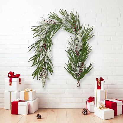 6FT Christmas Garland with Berries - Snow Dusted Pine Garland for Staircase Mantel Doorway, Christmas Decorations Holiday Indoor Outdoor Winter Garland