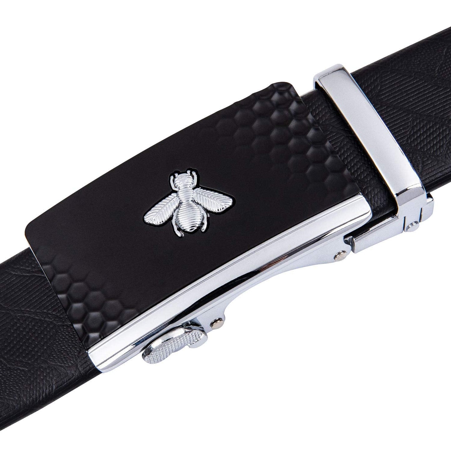 Barry.Wang Men's Ratchet Leather Belt 1 3/8" Adjustable Buckle Sliding Click Designer Casual Dress Golf Belts Fashion Valentine’s Day