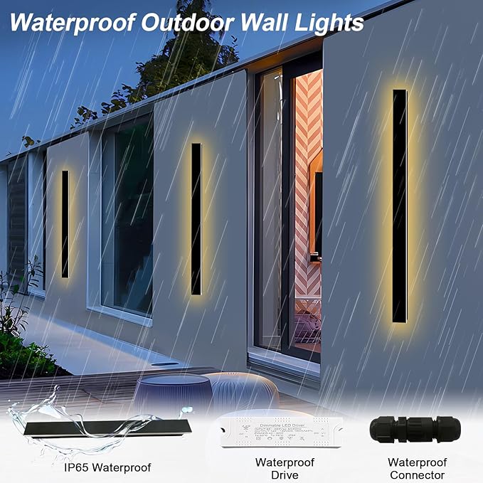 39 inch Modern Outdoor Wall Light, 2700K-6500K Dimmable Outdoor Wall Sconce,Long Wall Light with Remote Control,Exterior Linear Wall Lighting IP65 Waterproof for Garage, Front Door