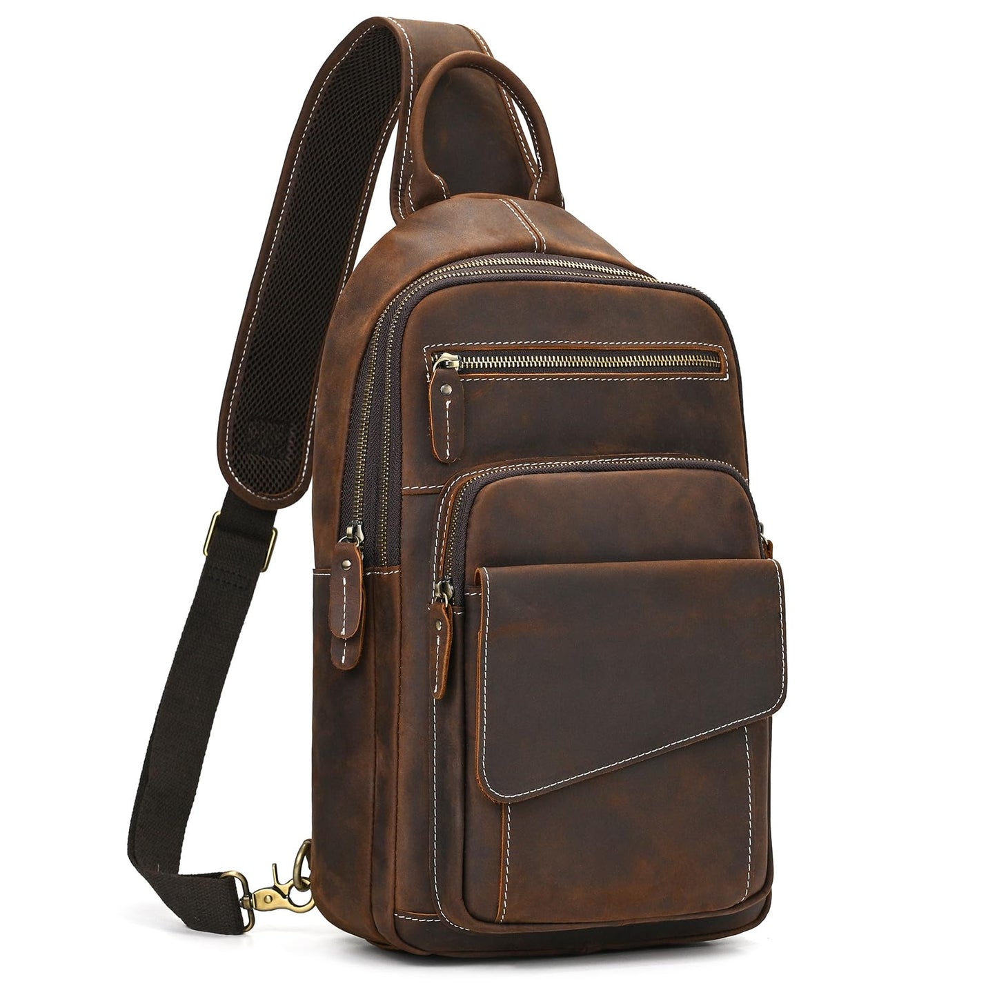 JulBean Leather Men Casual Travel Hiking Crossbody Chest Sling Bag Rig One Shoulder Strap Bag