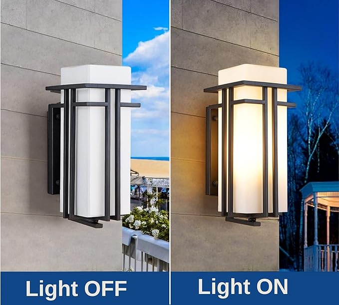 Outdoor Wall Light Fixtures, Exterior Waterproof Lanterns, Porch Sconces Wall Mounted Lighting with Modern Frosted Glass, Black Aluminum Wall Lamps for Patio Front Door Entryway, (Type_A 12.2''H)