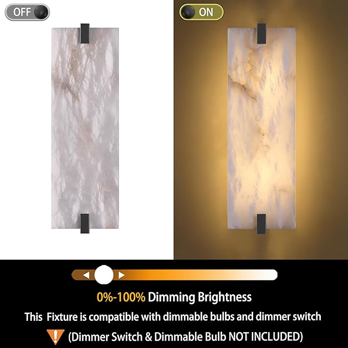 2 Pack 2 Light Square 16.7" Alabaster Marble Bathroom Wall Sconce Modern Concise Style Wall Light Fixture,Dark Gray Finish for Bedroom Hallway Bedside