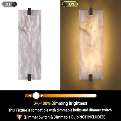 2 Pack 2 Light Square 16.7" Alabaster Marble Bathroom Wall Sconce Modern Concise Style Wall Light Fixture,Dark Gray Finish for Bedroom Hallway Bedside