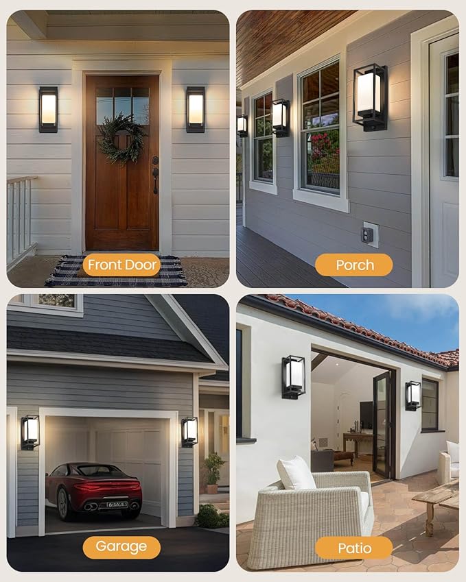 SHIMR Outdoor Wall Light with Dusk to Dawn Sensor, Black Outdoor Light Fixture with LED Bulb Included, E26 Base, Waterproof Exterior Sconce for Porch Garage Front Door