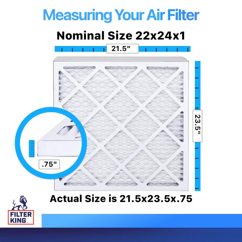 Filter King 22x24x1 Air Filter (MERV 8) (6-Pack) Dust & Allergy Control AC Furnace Filters, MADE IN USA, HVAC, Pleated, Electrostatic (Actual Size: 21.5 x 23.5 x .75)