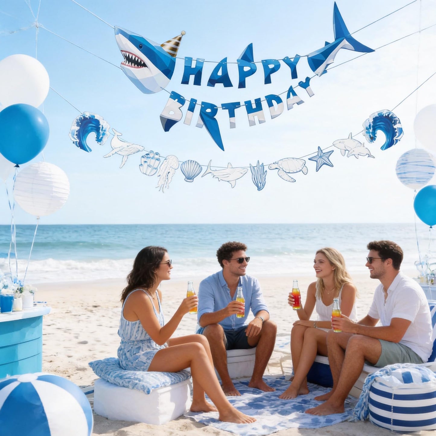 Paper Jazz Ocean Shark Decor Whale Shark Party Decoration for Wall,Under The Sea Birthday Banner Hanging Fish for Room Classroom Baby Shower Themed Party （Blue）