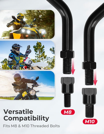 KEMIMOTO Universal Motorcycle Mirrors, Convex Handlebar Rear View Side Mirror with M8 M10 Bolt, Compatible with Bike, Scooter, ATV, UTV, Dirt Bike and More