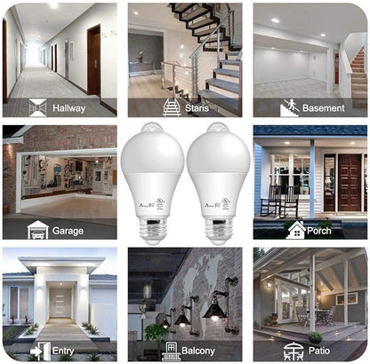 AmeriTop Motion Sensor Light Bulb- 2 Pack, 10W(60W Equivalent) 806lm Motion Activated Dusk to Dawn Security LED Bulb; UL Listed, A19, E26, Auto On/Off Indoor Outdoor Lighting (5000K Daylight)