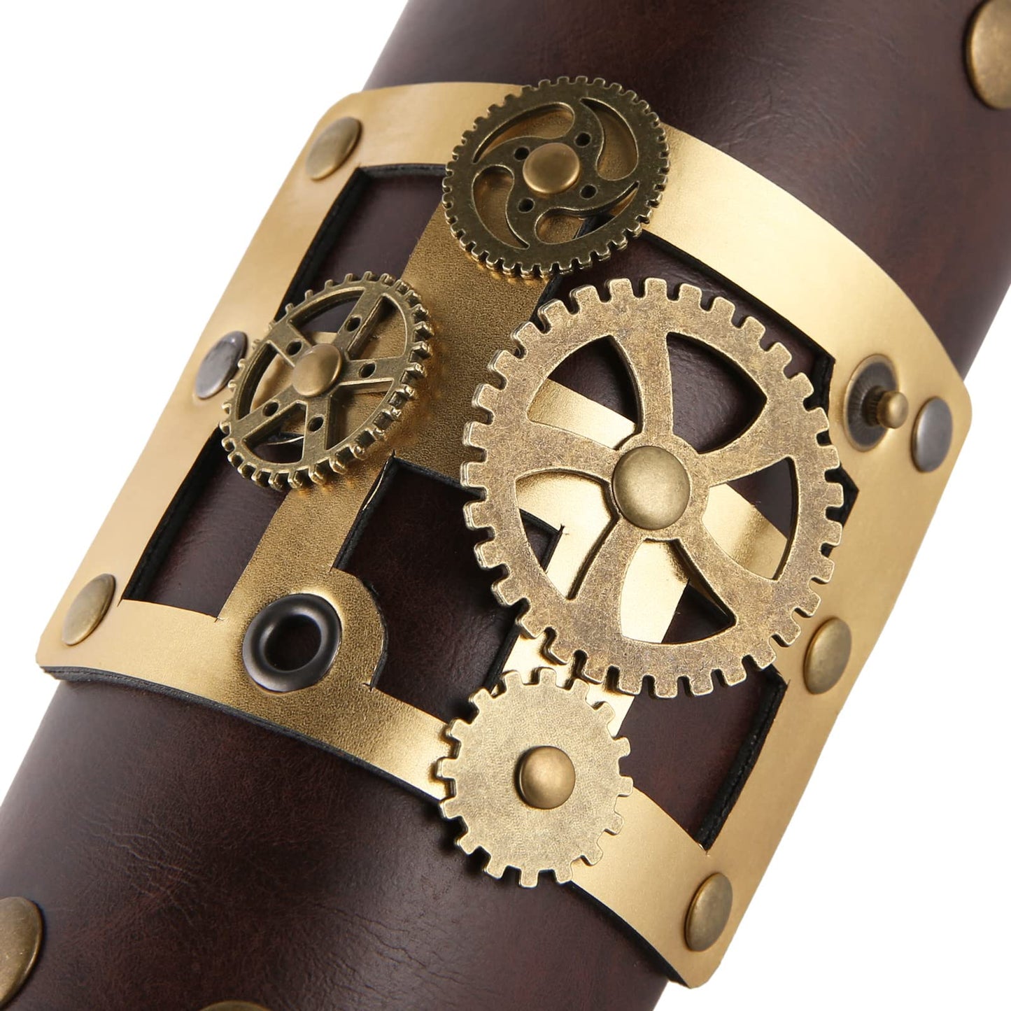 HZMAN Men's Gothic Steampunk Bracers, Leather Arm Guards for Women, Medieval Wristband for LARP/COSPLAY, One Size Adjustable