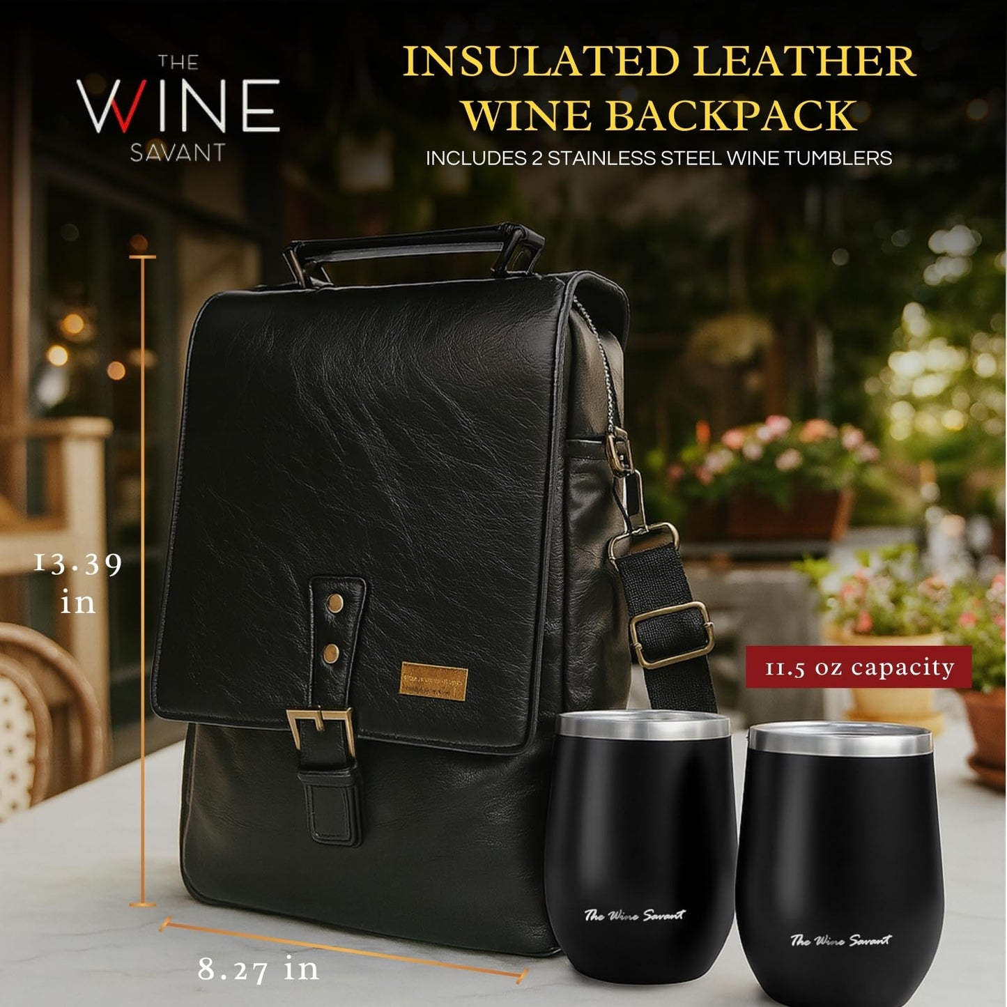 2 Bottle Insulated Wine Tote Bag with Tumblers, Leather Carrier Purse with Dividers, Leakproof Cooler, Adjustable Shoulder Strap & Pockets, Travel, Picnic, Beach, Hiking, Gift for Men & Women