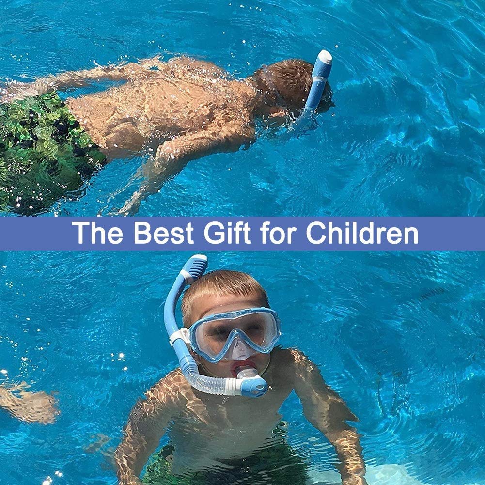 WACOOL Snorkeling Snorkel Diving Scuba Package Set Gear for Kids Youth Junior Anti-Fog Coated Glass with Silicon Mouth Piece Purge Valve and Anti-Splash (SkyBlue)