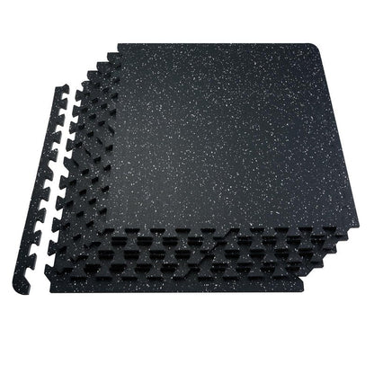 VEVOR 0.56Inch 48sq.ft 12 Tiles Gym Flooring for Home Gym, Rubber Top with High Density EVA Foam, 25 x 25In Gym Floor Exercise Equipment Mats, Interlocking Gym Mats, Puzzle Workout Mats, Black & White
