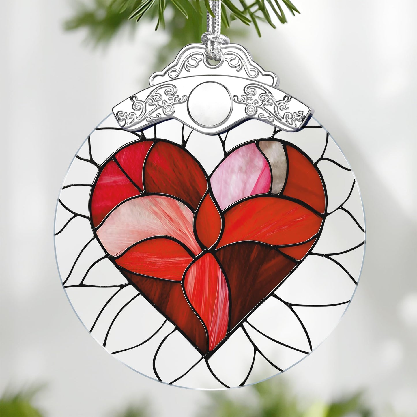 Valentine Heart Stained Glass Ornament, Christmas Ornament – Christmas Tree Decor, Holiday Decor, Stocking Stuffer, Gift Idea, Valentine's Day Gift, Gifts for Girlfriend, Lover, Couple, Wife