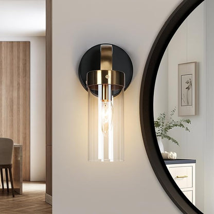 KSANA Wall Sconces, Black and Gold Wall Lights for Bedroom, Modern Glass Bathroom Wall Lamps for Living Room, Hallway