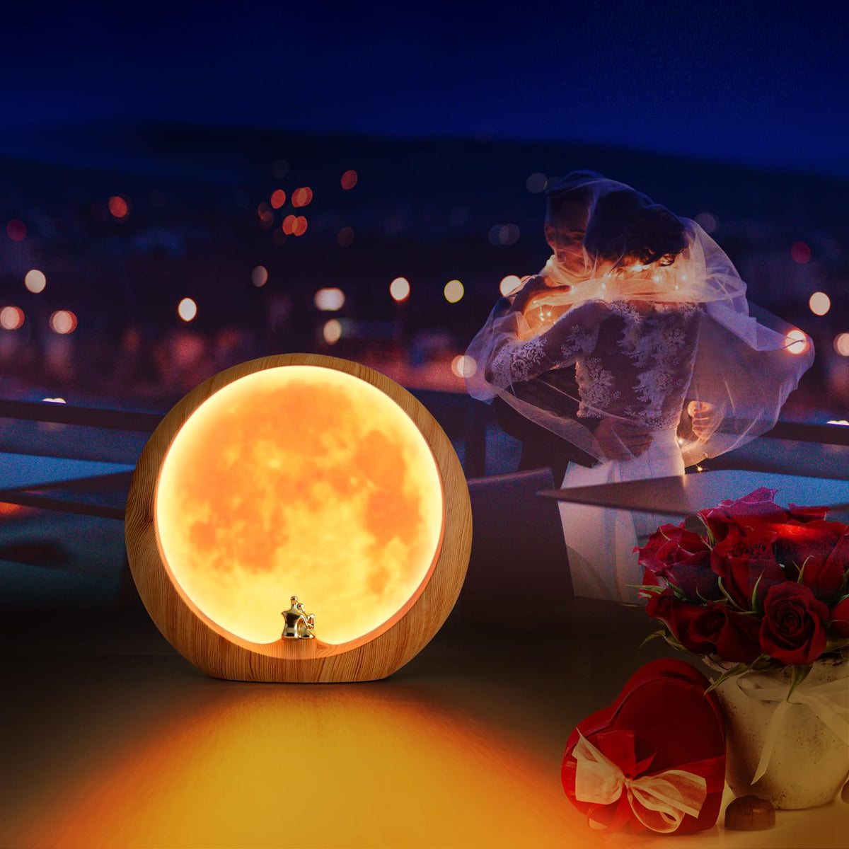 mamre Moon Lamp for Living Room, Decoration Night Light, Anniversary Valentine Gifts for Him, Mr & Mrs Signs for Wedding Table Décor, Home Gift Xmas Gift, Newlywed Couples Under The Full Moon